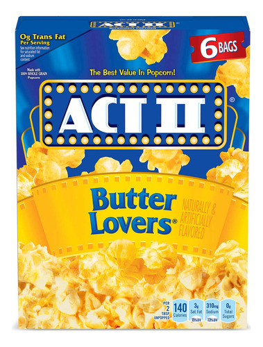 Act Ii Butter Lovers Palomitas De Maiz, 2.75 Onzas, 6 Unidad