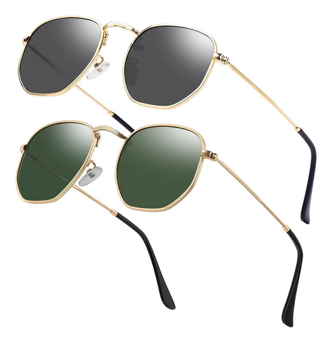 Hipster Hexagonal Gafas De Sol Polarizadas Hombres Mujere...