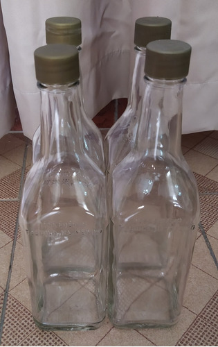 Lote De 4 Botellas Cuadradas De Vidrio Vacías De 700 Ml