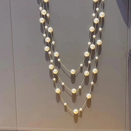 Collar Largo Con Cadena De Suéter De Perlas Para Mujer, Esti