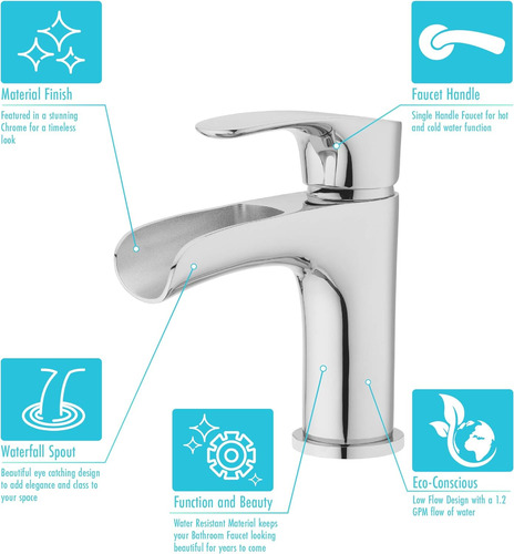 H07l-412-av-ch - Grifo Para Lavabo De Baño, Cascada De Una M