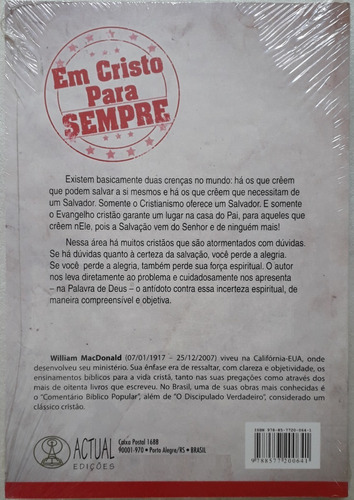 Em Cristo Para Sempre, De William Macdonald. Editora Actual Edições, Capa Mole Em Português, 2011