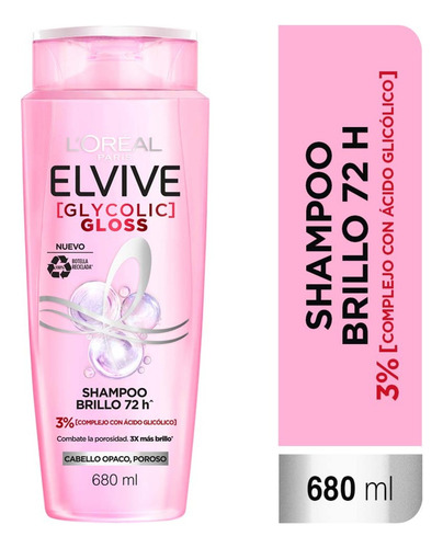  Shampoo Elvive Loreal Glycolic Gloss 680 Ml Extra Brillo