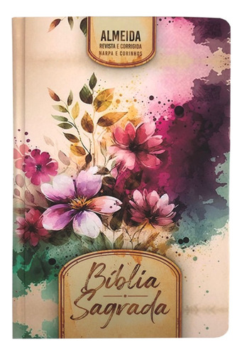 Biblia Sagrada Slim Capa Dura  Arc Harpa E Corinhos - Flores E Folhas, De João Ferreira De Almeida. Editora Cpp, Capa Dura Em Português, 2021