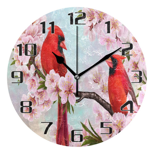 Hmzxz Reloj Pared 9.5  Para Primavera Invierno Pajaro Rojo