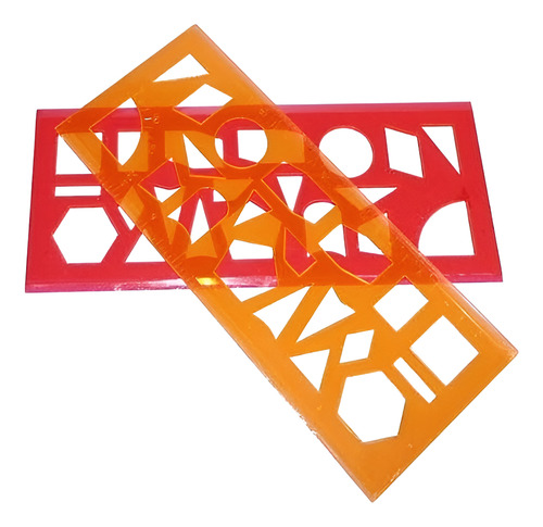 Kit 4 Gabarito Régua Escolar Geometria Figuras Desenho