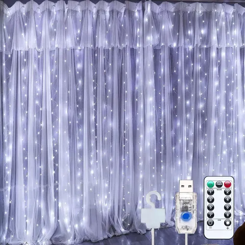 Luz De Cortina 300 Leds 3x3 M Pisca Pisca Decoração De Natal Branco 110220 V