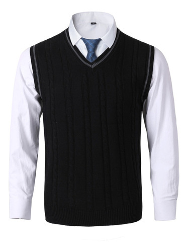 Chaleco Tejido Hombre Estilo Preppy Cuello En V Slim Cut [u]