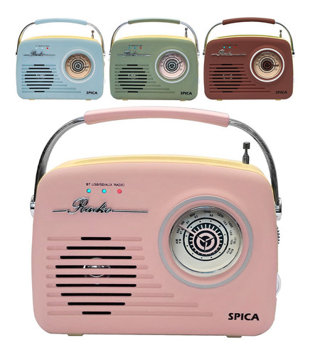 Radio Vintage Parlante Bluetooth Portatil Spica SP-120P Am/fm Color Rosa
