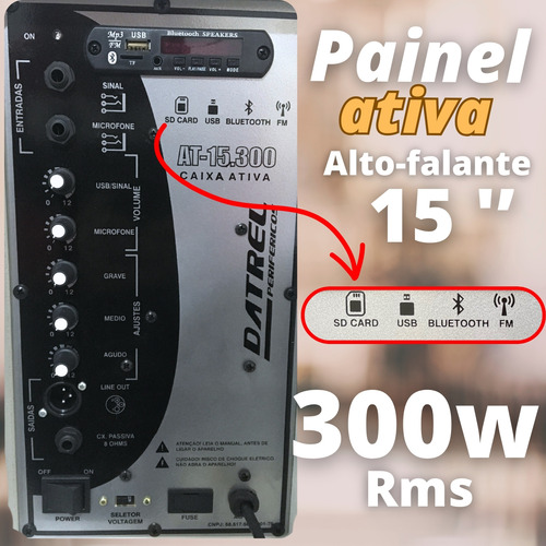 Kit Caixa De Som 15 Ativa + Passiva 600w Profissional Datrel
