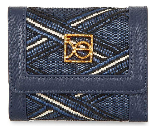 Cartera Flap Para Mujer Cloe Chica Look Rafia Color Azul Marino