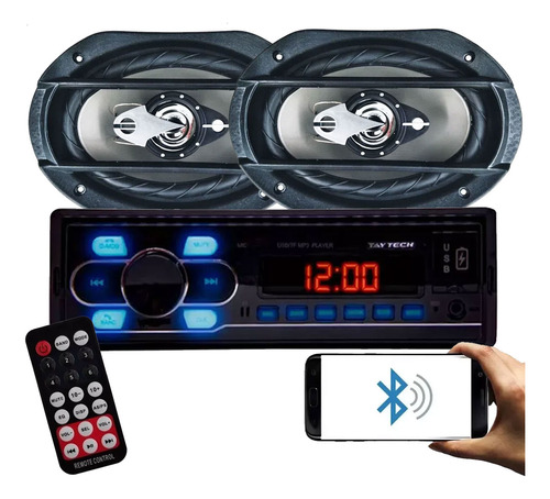 Kit Som Auto Radio Mp3 Bluetooth Aux + Alto Falante 6x9 Pol.