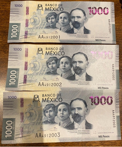 Billetes De 1,000 Pesos Serie Aa Consecutivos