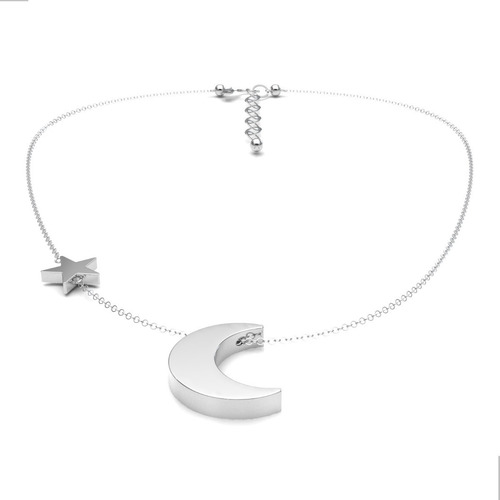Imagen 2 de 9 de Collar Luna Estrella Plata 925 Mujer Agálea
