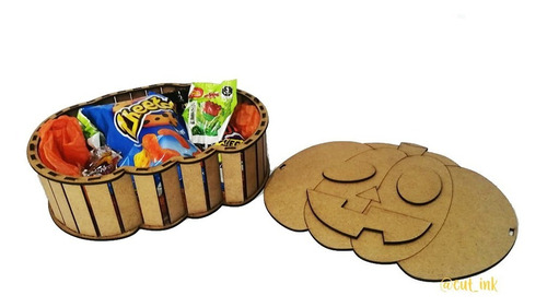 Caja Calabaza Halloween Decoración Madera Mdf Grande 