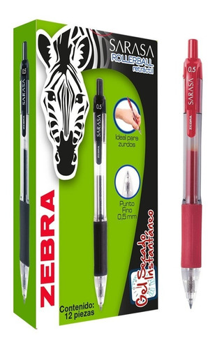 Zebra Sarasa Bolígrafo De Gel Punto Fino Rojo Caja Con 12 Pz