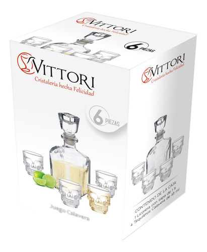 Imagen 3 de 6 de Juego Licorera Y 4 Vasitos Tequileros Vidrio Calavera Oferta