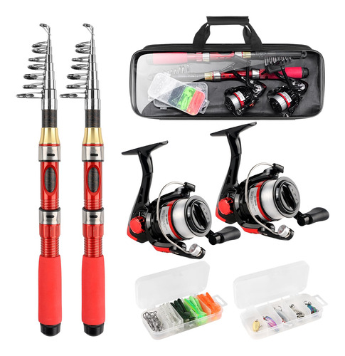 Kit Pesca 2 Cañas Plegables De 1.9 M 2 Carretes Giratorios C