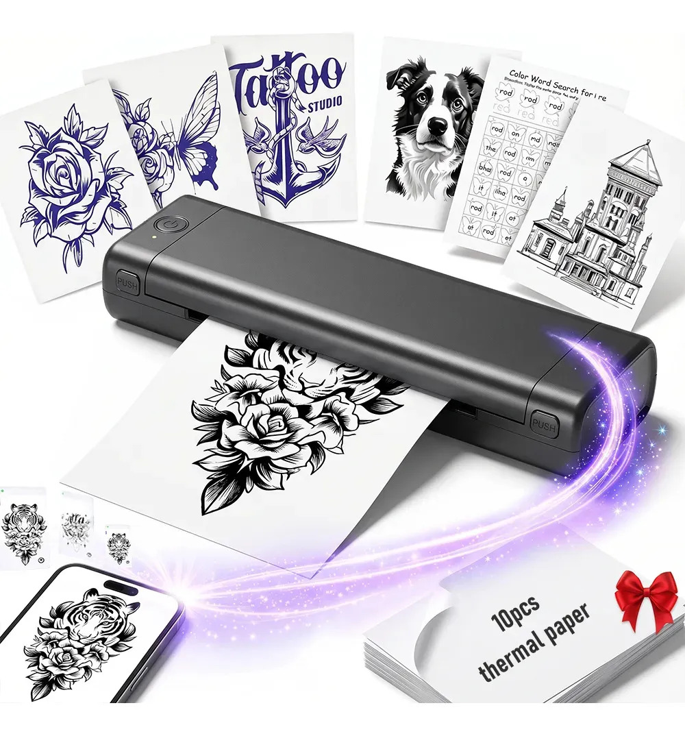 Impresora Térmica Phomemo M08F Portátil A4 Bluetooth, para Documentos y Tatuajes, con 10 Hojas de Papel