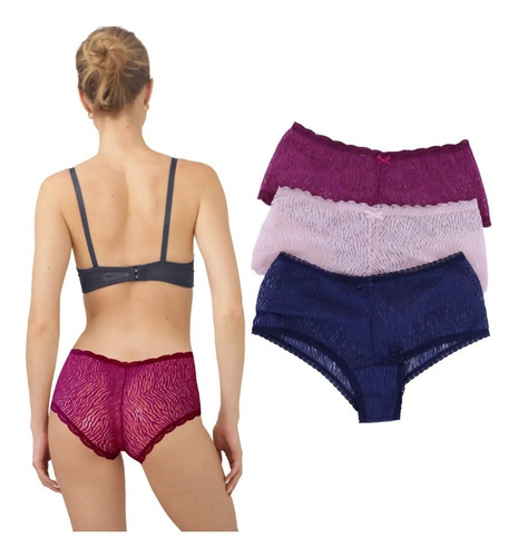 Set De 3 Pantaletas Bóxer De Encaje Sexybox Mod 21653