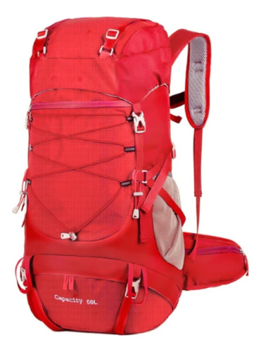 Mochila Impermeable Trekking Viaje 50l Mochilero Roja