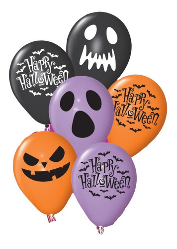 Imagen 1 de 10 de Globos Halloween 25 Unidades 9 Pulgadas Cotillon Decoracion