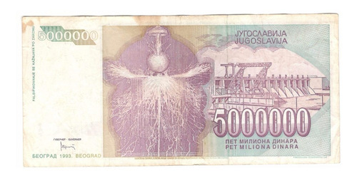 Billete Nicolas Tesla 5,000,000 De Dinara 1993 Yugoslavia