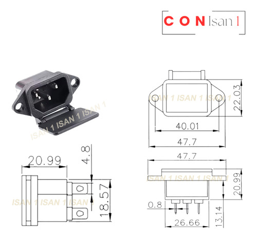 Enchufe Entrada Conector Macho Iec 320 C14, Tapa (5 Pzas)