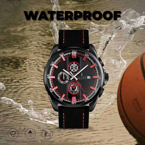 Imagen 5 de 9 de Reloj Hombre Seger 9181 Original Eeuu Elegante Sport Casual Color De La Malla Negro/rojo