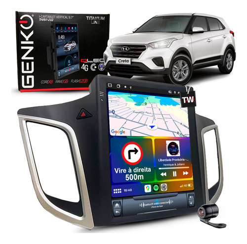 Multimídia Tesla Octacore 4+64gb Creta 2017 À 2024 Carplay Cor Hyundai Creta Action 2024