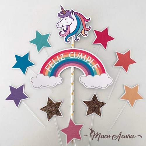 Cake Topper - Deco Torta Unicornio - Feliz Cumpleaños