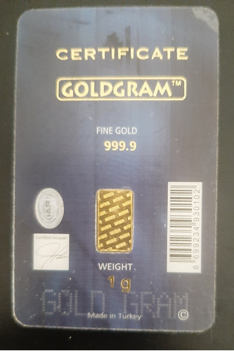 Lingote De Oro Rectangular 24k 1 Gr. Igr Turco