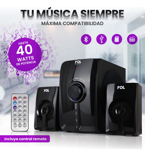 Minicomponente Fol Fs-p240: Sonido Potente Claro Bluetooth Negro 32 W