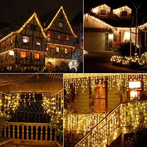 Imagen 6 de 9 de Cascada Serie Luces Navidad Led 5m Decoración Alero Ambar