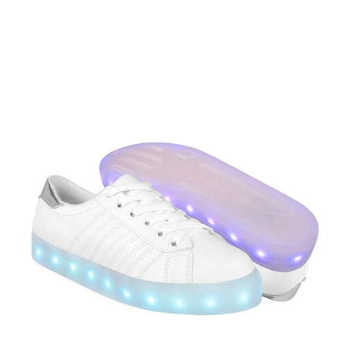 Tenis Led Stylo Para Dama 700 23-26 Blanco Y Plateado