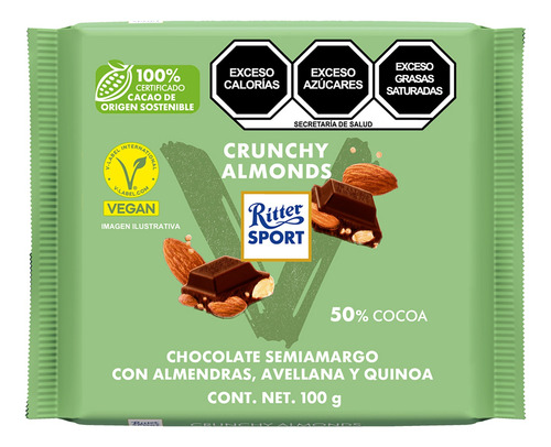 Chocolate Rittersport Vegano Almendras, Avellanas Pack 3 Pz