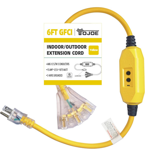 Cable De Extensión Gfci Amarillo De 6 Pies, Cable 12/3 Ilumi