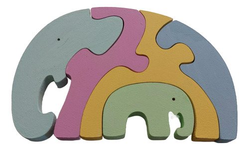 Juego Didáctico Rompecab. Elefante Madera Waldorf Montessori