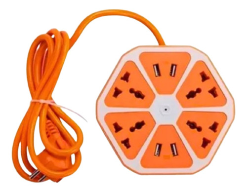 Zapatilla Hexagonal 6 Enchufes Toma Corriente 2 Usb 1,80 M.