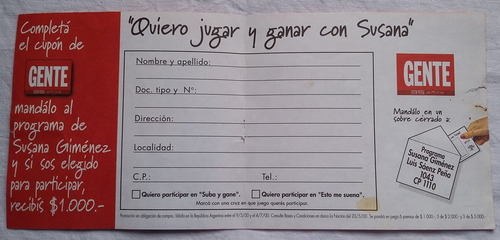 Publicidad Susana Gimenez Revista Gente Sorteo