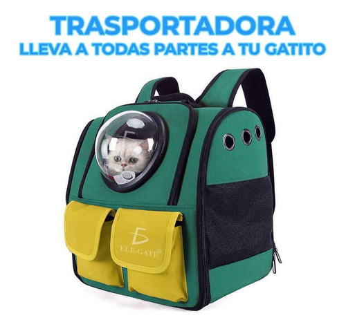 Bolsa Mochila Transportadora Perro Gato Portátil Viaje Ajustable Ergonomica Color Verde