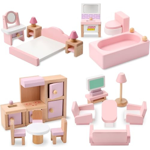 Set De Muebles De Casa De Muñecas De Madera De 22 Piez...