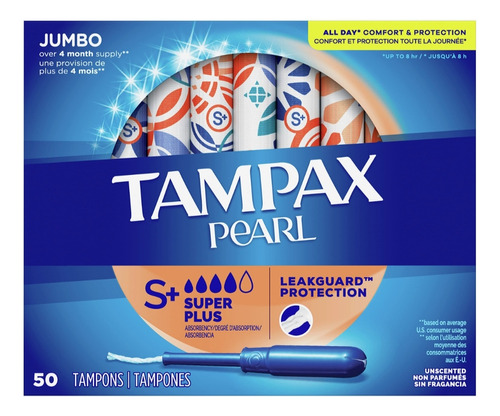 Tampax Pearl 50 Tampons Super Plus Absorción Con Aplicador 