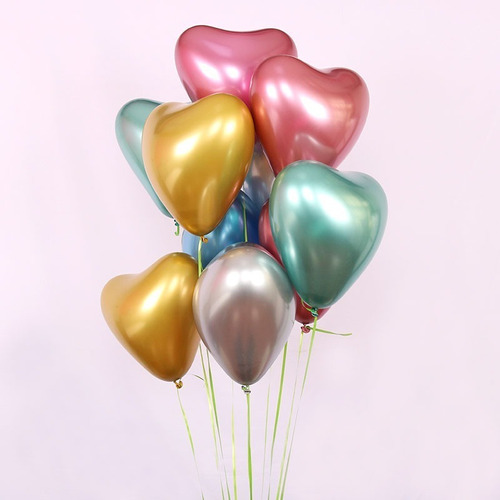 Paquete De Globos Cromados Corazón R12 X50