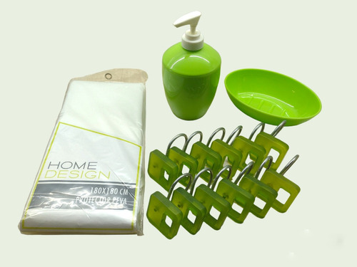 Set De Baño Con Protector De Cortina Y Ganchos (Usado)