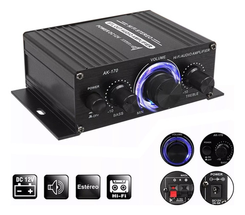 Amplificador Para Auto Coche Estéreo Audio  2 Canales Hifi