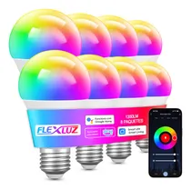 Comprar Flexluz 8 Pcs Focos Wifi Led Inteligente Rgbcw Con Remoto Y App Multicolor Bombillas Led Compatible Con Alexa Google Siri Android Ios Focos Led E26 2.4g Wifi Función De Control De Grupo