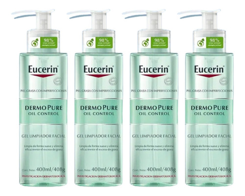 Combo X4 Gel Limpiador Eucerin Dermopure Oil Control 400ml