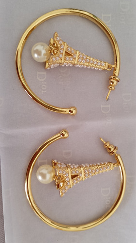 Aretes Torre Eiffel, Con Perlita Y Perla Colgante (Usado)