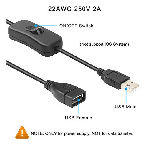 Electop - Cable Usb Macho A Hembra Con Interruptor De Encend